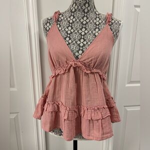 NWT Y.A.S. Pink Ruffled Organic Cotton Cami - US 2 / EU 34